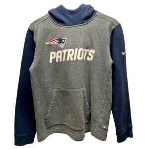 Patriots NFL Nike Hoodie Youth Large 14/16 Grey Navy Scuba Neck Football Sweater